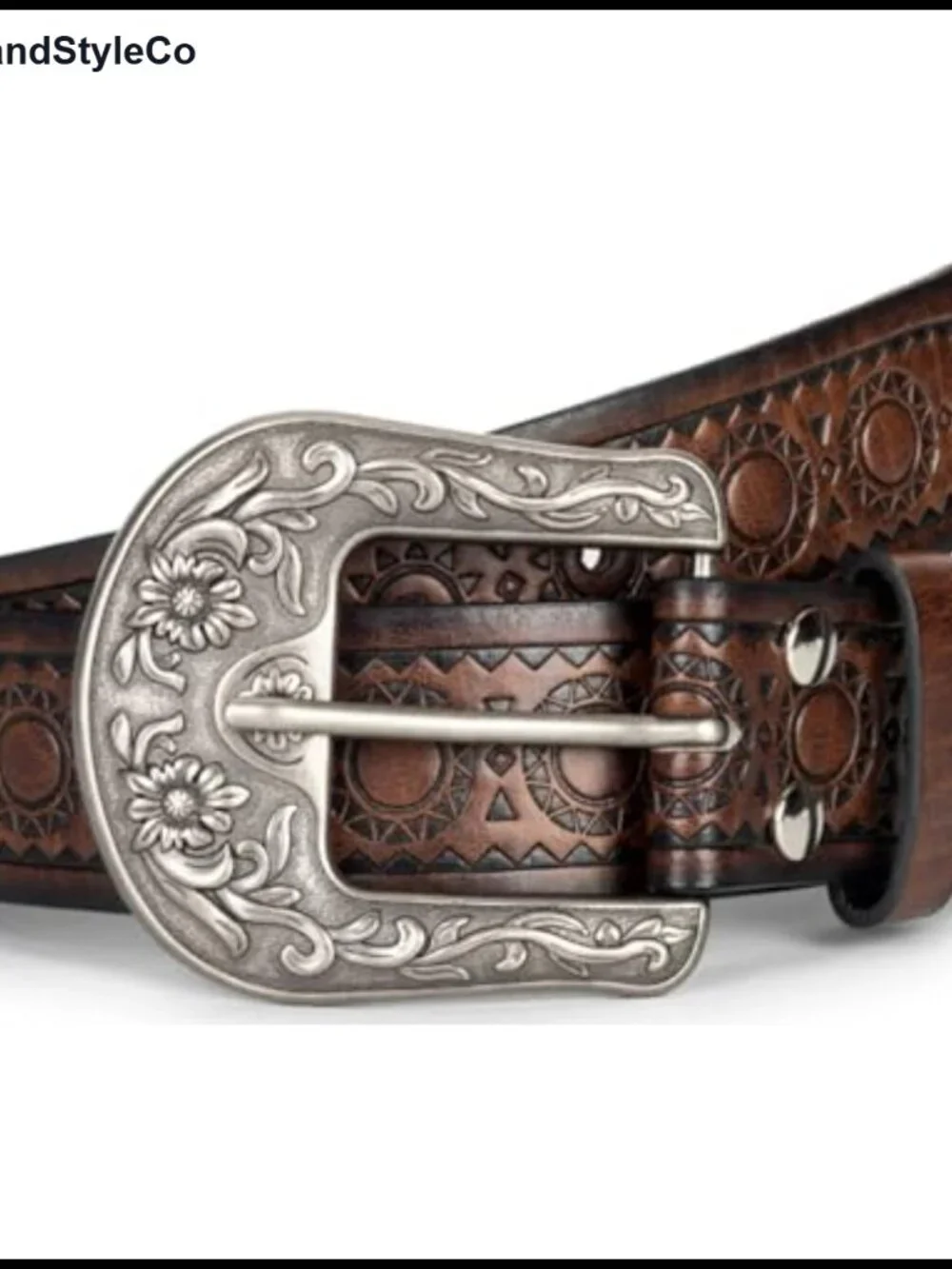 PU Leather Western Cowgirl Belt with Vintage Carved Buckle
